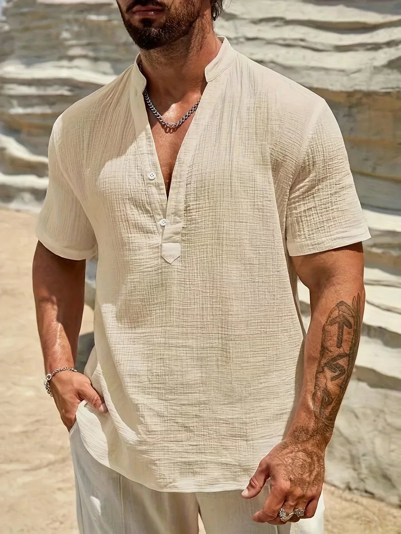 PERCY™ | ELEGANT SUMMER SHIRT WITH MANDARIN COLLAR