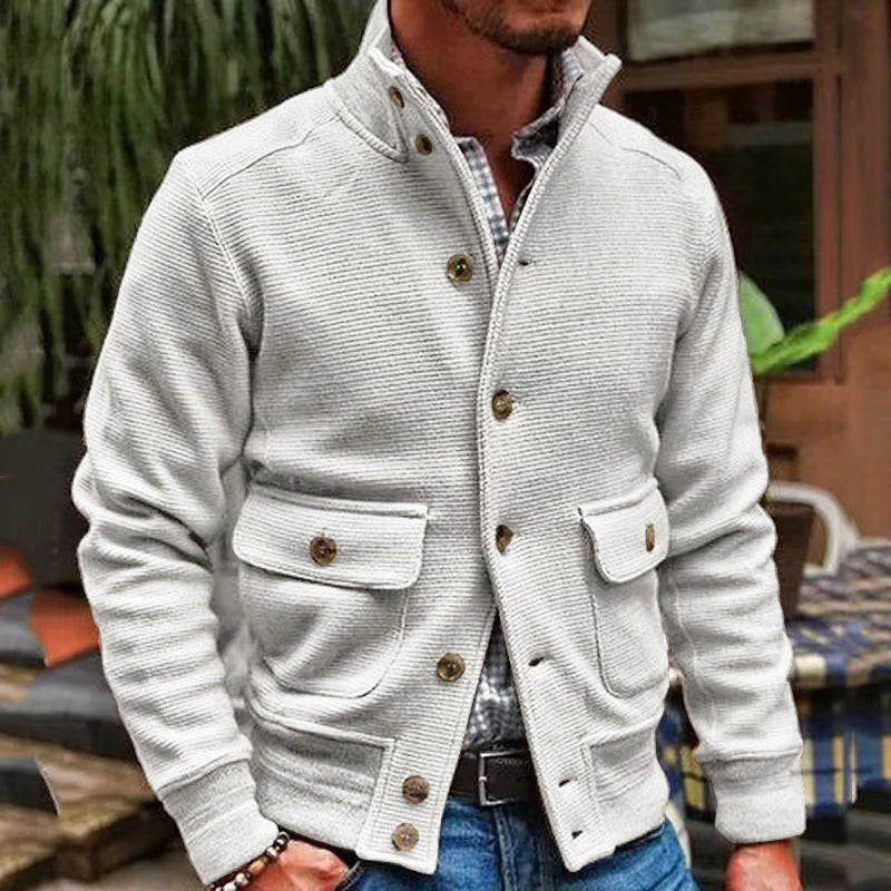 JEREMY MEN'S CLASSIC COLLAR SOLID COLOR JACKET