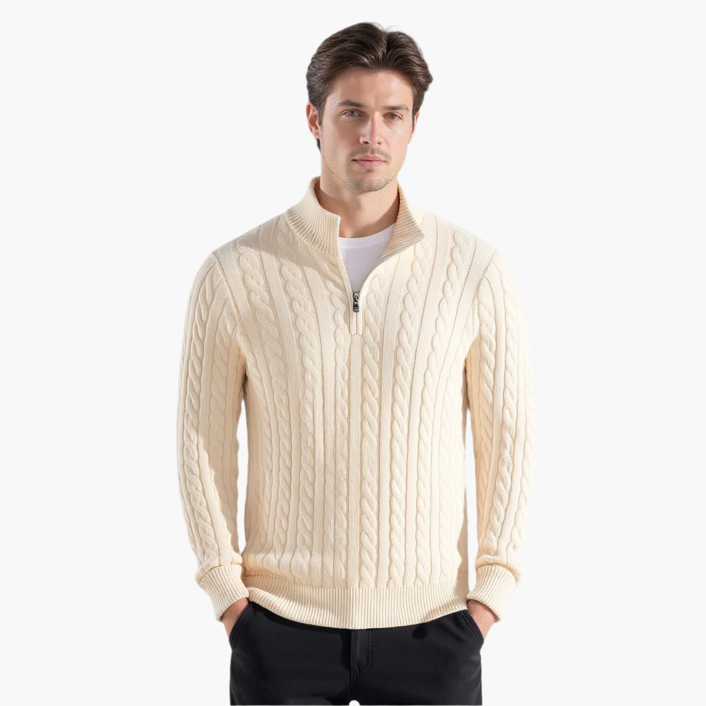 MAELIN ZIPPED CABLE SWEATER