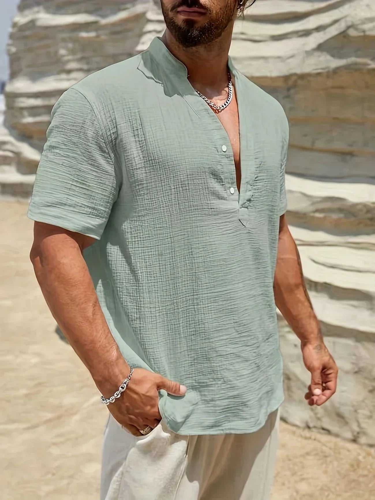PERCY™ | ELEGANT SUMMER SHIRT WITH MANDARIN COLLAR