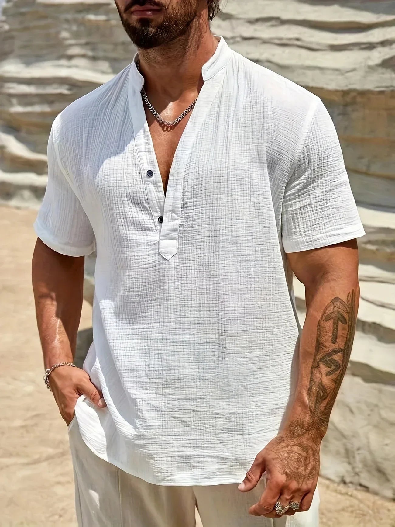PERCY™ | ELEGANT SUMMER SHIRT WITH MANDARIN COLLAR
