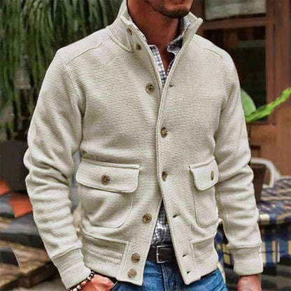 JEREMY MEN'S CLASSIC COLLAR SOLID COLOR JACKET