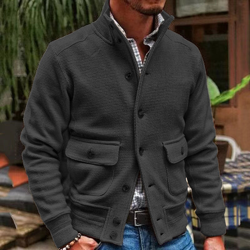 JEREMY MEN'S CLASSIC COLLAR SOLID COLOR JACKET