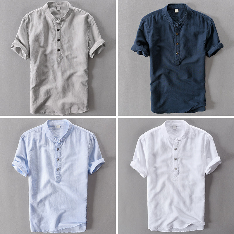 NOAH™ | ELEGANT LONG DRESS LINEN HENLEY SHIRT