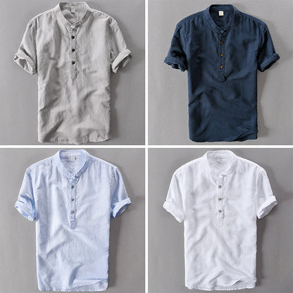 NOAH™ | ELEGANT LONG DRESS LINEN HENLEY SHIRT