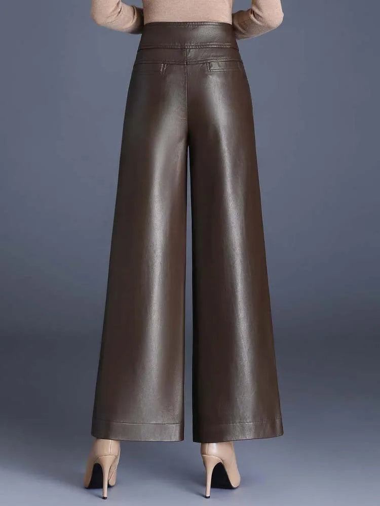 GLOSSY LEATHER WIDE LEG PANTS