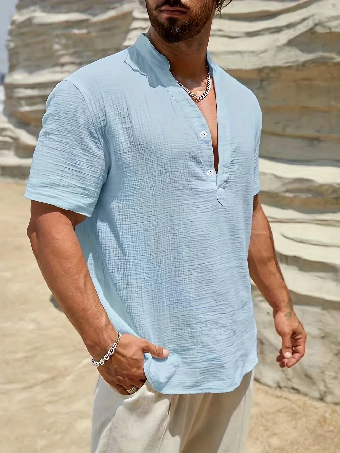 PERCY™ | ELEGANT SUMMER SHIRT WITH MANDARIN COLLAR