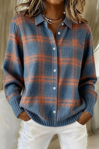 CLEARANCE SALE🔥 Women's Plaid Print Casual Cotton Buttoned Cardigan Sweater