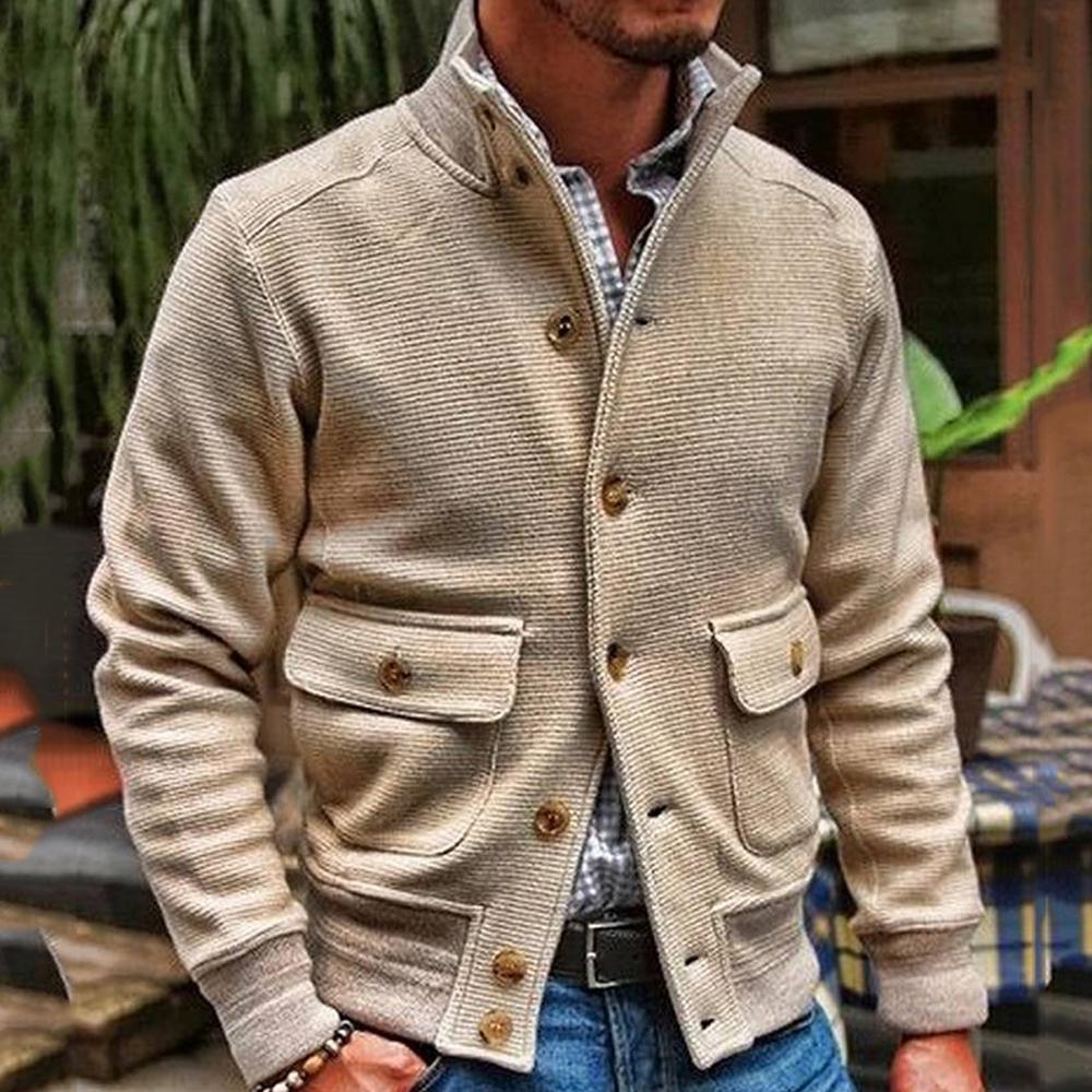 JEREMY MEN'S CLASSIC COLLAR SOLID COLOR JACKET